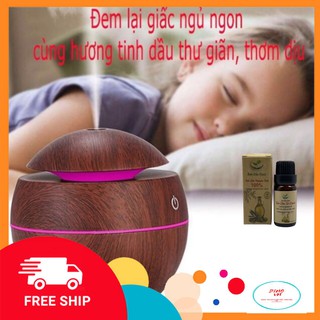 Máy xông tinh dầu🎁freeship🎁máy xông tinh dầu vân gỗ nhỏ phun sương tặng tinh dầu 10ml nguyên chất