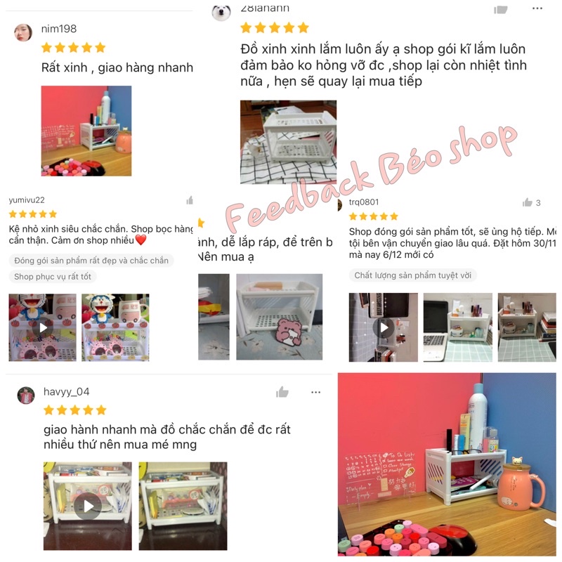 Kệ nhựa để bàn mini , giá để đồ 2 tầng Béo Shop màu trắng có thể tháo rời xếp gọn tiện lợi