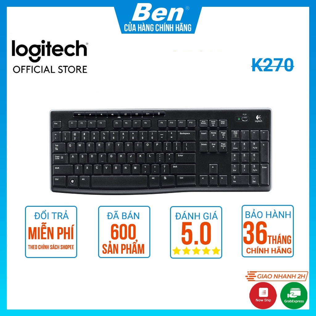 [Mã 155ELSALE giảm 7% đơn 300K] Bàn Phím Không Dây Logitech K270 Cho Máy Tính, Laptop Wireless Chính Hãng BH 36T