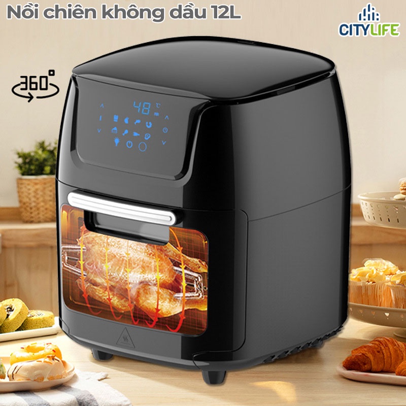 Nồi chiên không dầu 12L công suất lớn 1800W nút cảm ứng xoay 360 thiết kế sang trọng, tiện ích đỉnh cao nội trợ