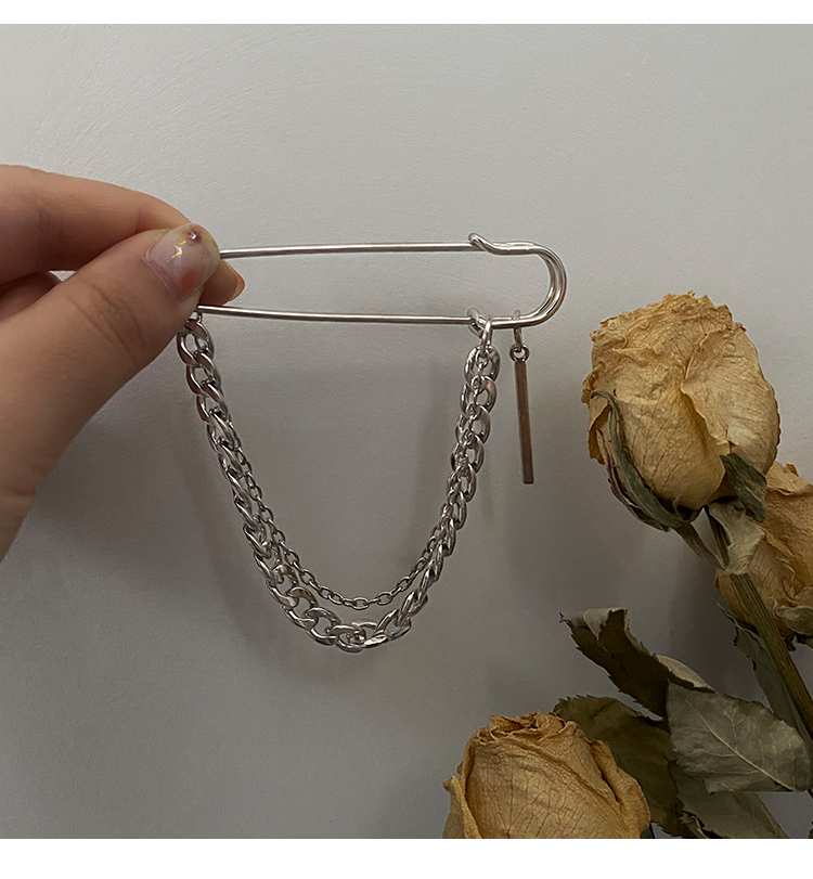 Ghim cài áo có mắc xích bằng kim loại phong cách retro