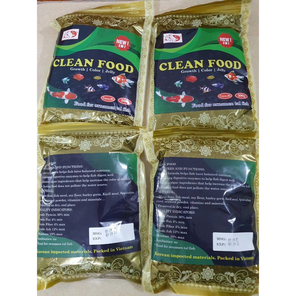 Thức ăn cao cấp cho cá Koi, cá cảnh cá loại 3 trong 1 CLEAN FOOD 500g