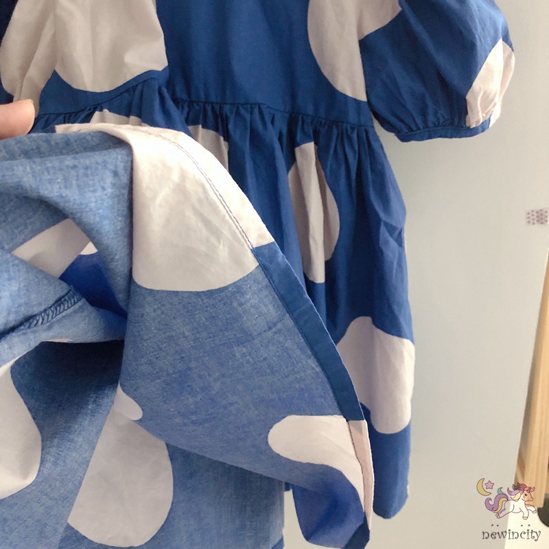 Đầm Công Chúa Cổ Tròn Họa Tiết Chấm Bi Phong Cách Hàn Quốc Đáng Yêu Cho Bé Gái