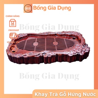 Khay Trà Đựng Ấm Chén Tùng Hạc Điêu Khắc Giả Gỗ Sang Trọng Độ Bền Cao