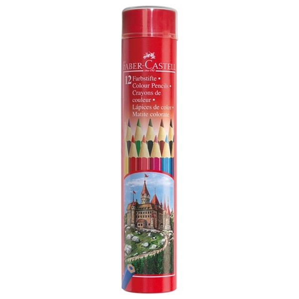 Chì Màu Lục Giác Castell-115826 -12 Màu Dài (Hộp Thiếc Tròn) Faber Castell