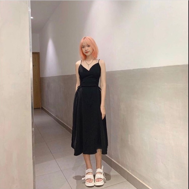 Đầm midi 2 dây đan eo