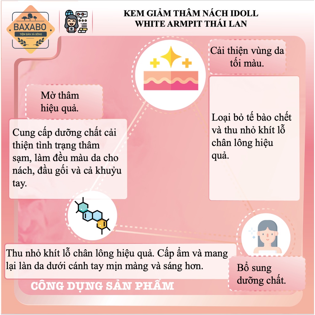 KEM GIẢM THÂM NÁCH IDOLL WHITE ARMPIT CREAM THÁI LAN - GIẢM THÂM NÁCH, BẸN, KHUỶ TAY, ĐẦU GỐI - CHE TÊN SẢN PHẨM