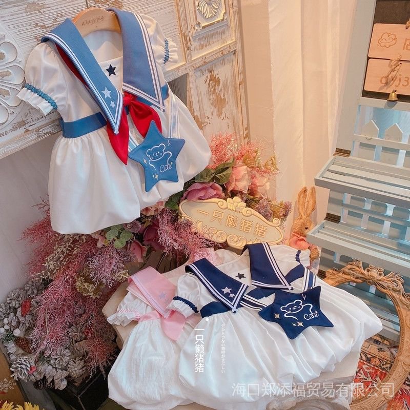 Đầm Công Chúa Mùa Hè Tay Cộc Phong Cách Hải Quân Dễ Thương Cho Bé Gái 2022