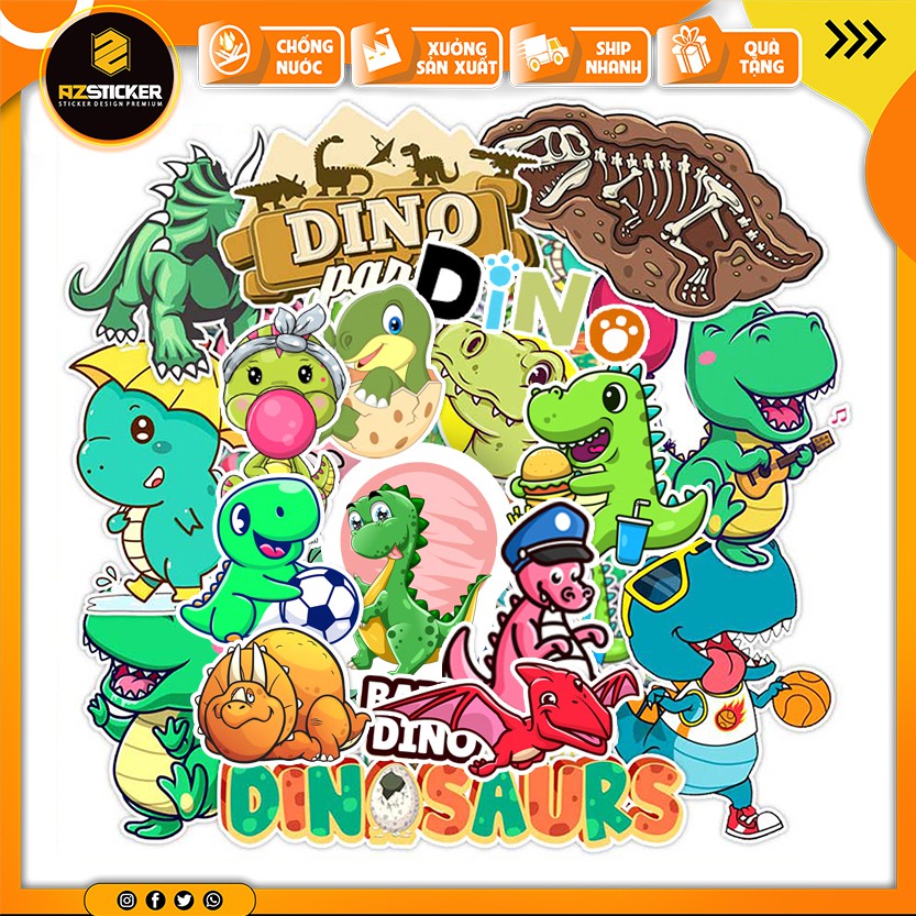 Sticker Chủ Đề Khủng Long Cute Chống Nước Chống Phai Màu | STK30 | Hình Dán Sticker Dán Mũ Bảo Hiểm Laptop Điện Thoại