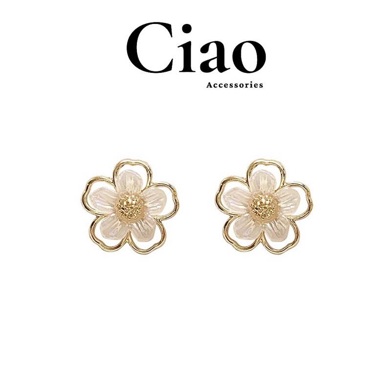 Khuyên tai/ Bông tai mạ bạc S925 thiết kế hình hoa mai nữ tính Blossom Ciao