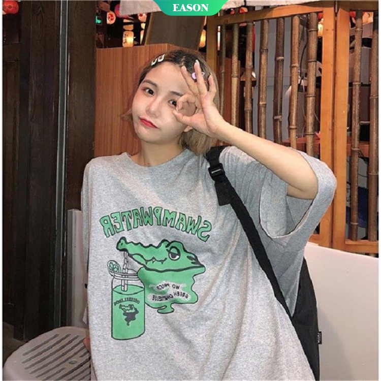 Áo Thun Mùa Hè 2022 Dáng Suông Tay Cộc In Hình Cá Sấu Hoạt Hình Dễ Thương Vui Nhộn Phong Cách Nhật Bản Cho Nữ