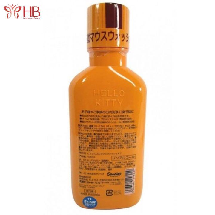 Nước súc miệng trẻ em Nhật Bản Propolinse Hello Kitty 400ml ngừa sâu răng, vệ sinh răng miệng an toàn