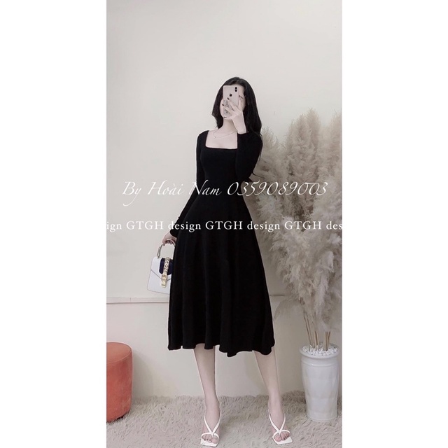 Váy dáng xoè cổ vuông dài tay❤️Đầm dáng xoè cổ u nhẹ nhàng❤️ | BigBuy360 - bigbuy360.vn