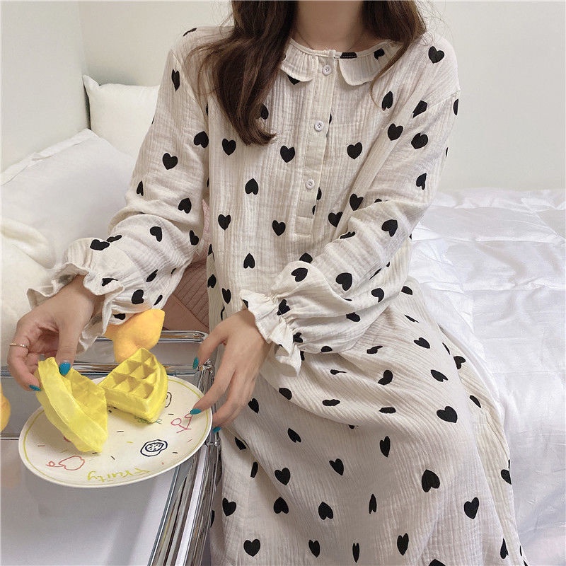 Đầm ngủ dáng rộng dài vừa phải thời trang xuân thu phong cách hàn quốc