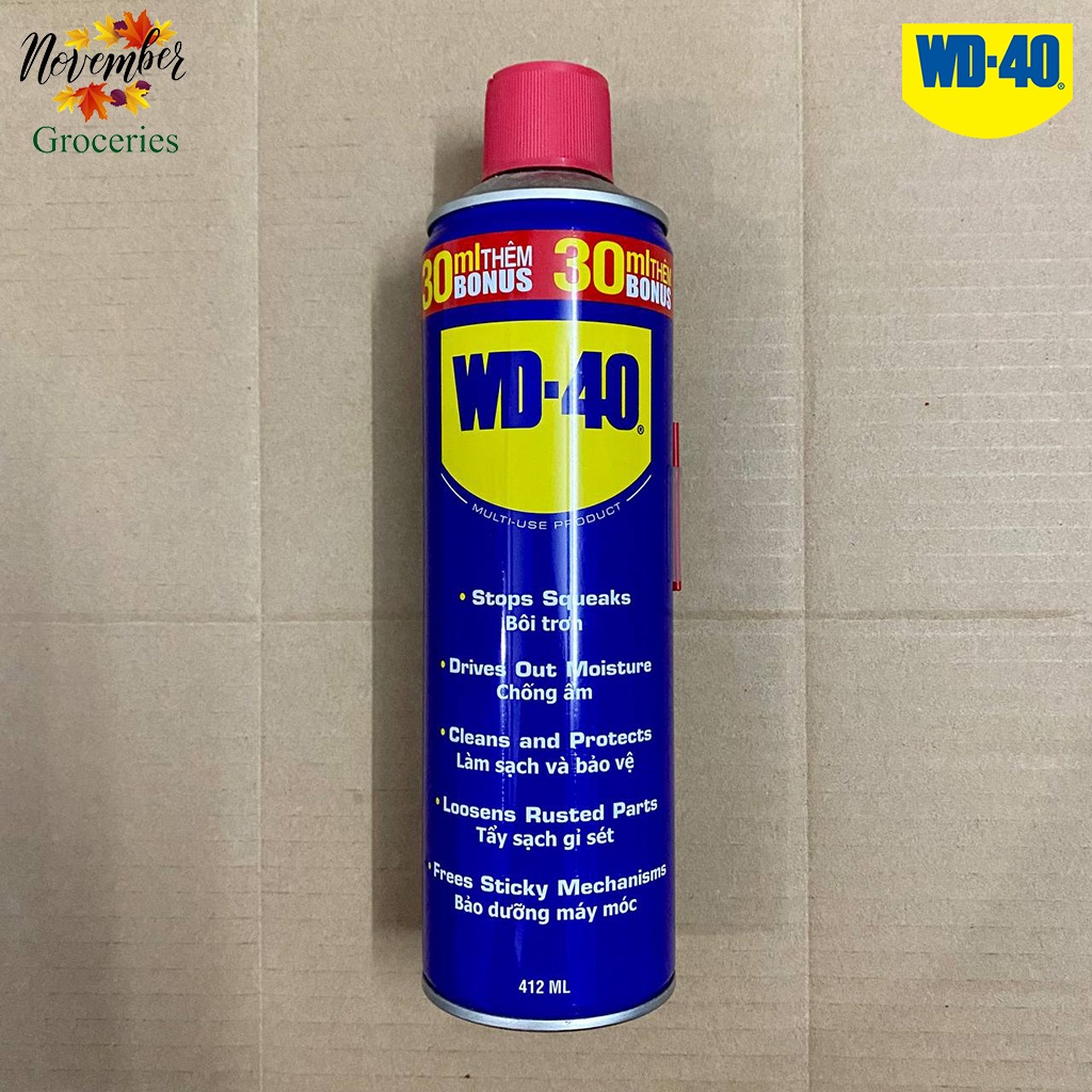 WD-40 Chai Xịt Bôi Trơn, Chống Ấm, Làm Sạch và Bảo Vệ, Tẩy Sạch Gỉ Sét, Bảo Dưỡng Máy Móc 412ML Hàng Chính Hãng 100%