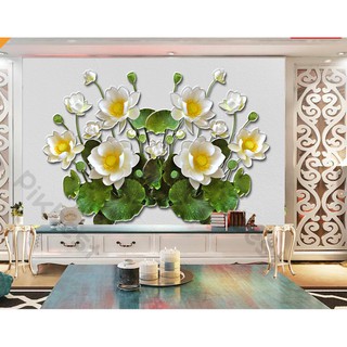Tranh dán tường Hoa sen nổi sắc nét, tranh dán tường 3d hiện đại (tích hợp sẵn keo) MS697290