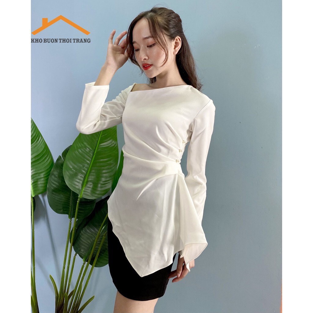 Set áo sơ mi lệch vai chân váy