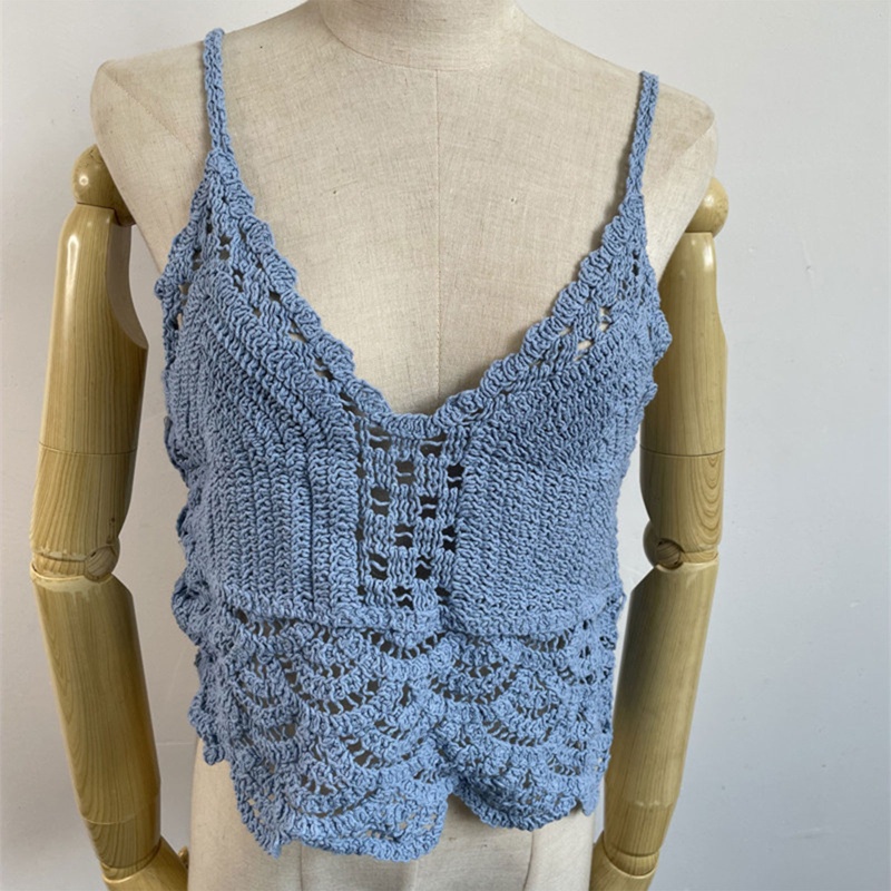 Áo Croptop Dệt Kim Hai Dây Cổ Chữ V Khoét Sâu Nhiều Màu Phong Cách Boho Quyến Rũ Cho Nữ