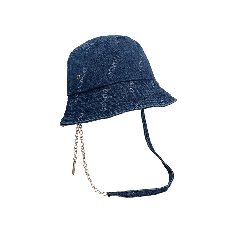 Nón Bucket Phối Dây Xích Dài In Chữ Phong Cách Cao Bồi Nhật Bản Thời Trang Xuân Thu Cá Tính Cho Nữ