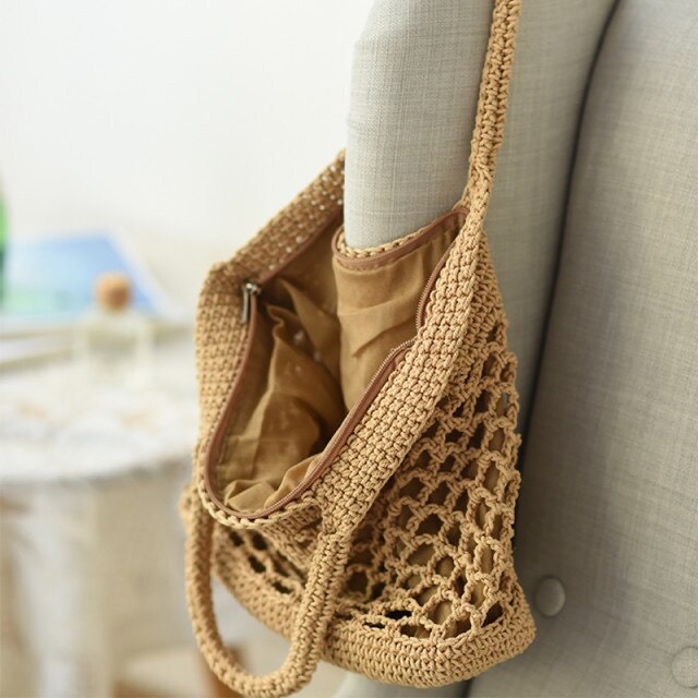 Túi Macrame Tote đeo vai - hoa văn lưới mắt cáo