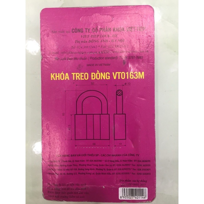 Khoá Việt Tiệp Thau 4P 5P 6P - Chính hãng 100% - nhiều kích cỡ tiện lợi cho người sử dụng