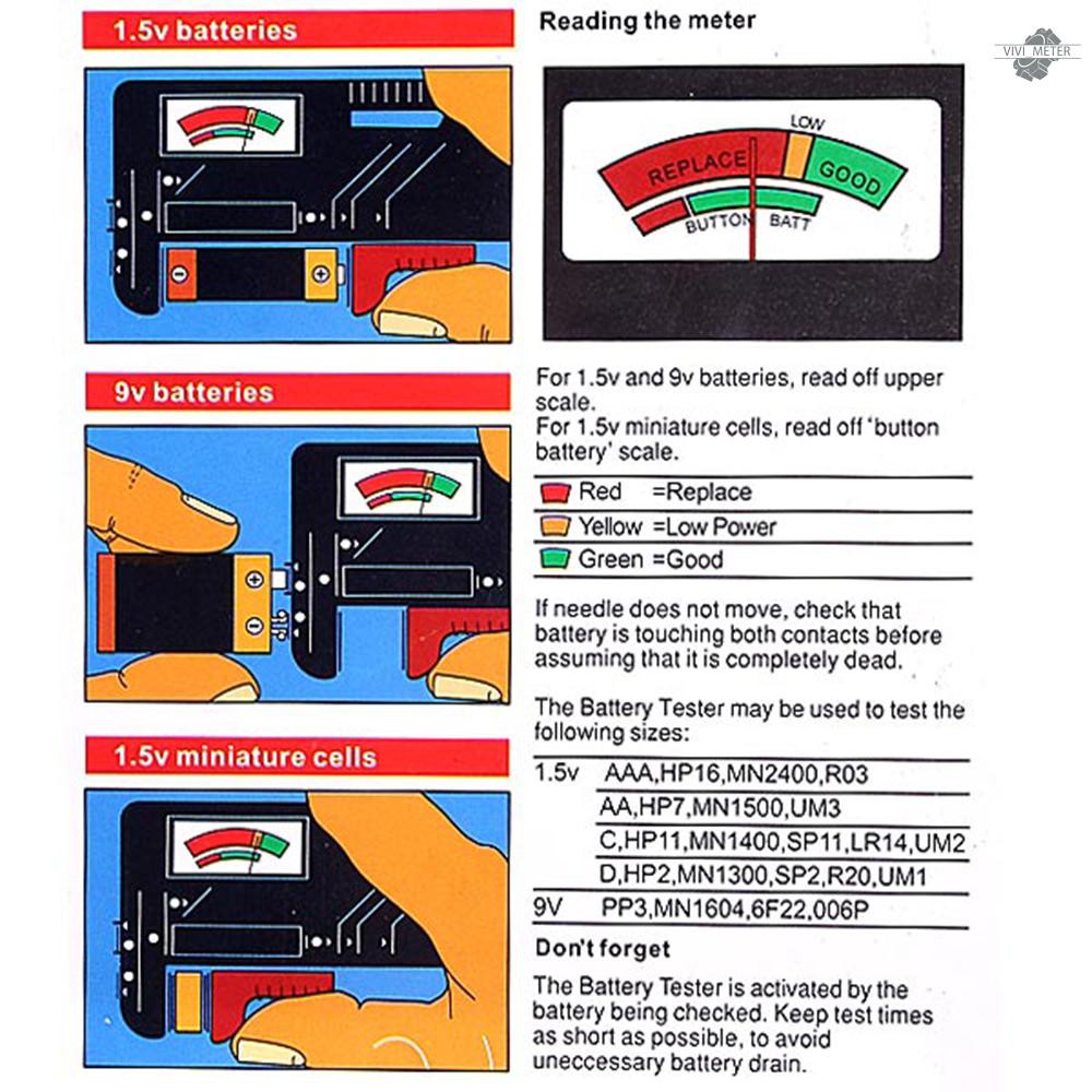 Dụng Cụ Kiểm Tra Hiệu Điện Thế Cho Pin Aa / Aaa / C / D / 9v / 1.5v