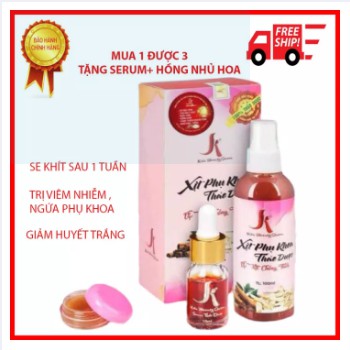 Xịt Phụ Khoa Thảo Dược X3 Đậm Đặc Se Khít Vùng Kín, Huyết Trắng Kèm Serum+Tặng Hồng Ti Môi Chai 100ml