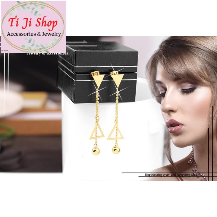 BÔNG TAI NỮ INOX MẠ VÀNG TÒN TEN TAM GIÁC SANG TRỌNG   -