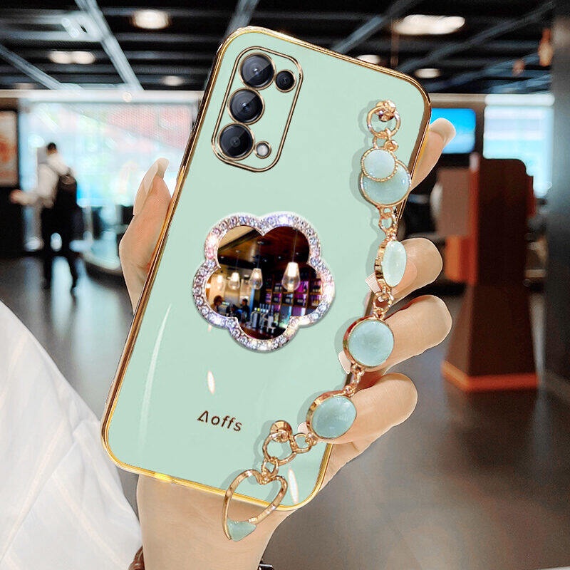 Ốp Điện Thoại Mềm Đính Đá Lấp Lánh Tích Hợp Gương Trang Điểm Hình Hoa Cho OPPO A92 OPPO A52