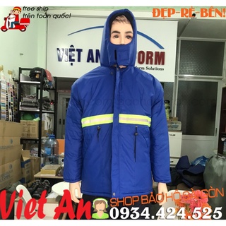Quần áo kho lạnh XANH ĐEN âm 25 độ có phản quang ngành thủy sản freesize dưới 85kg