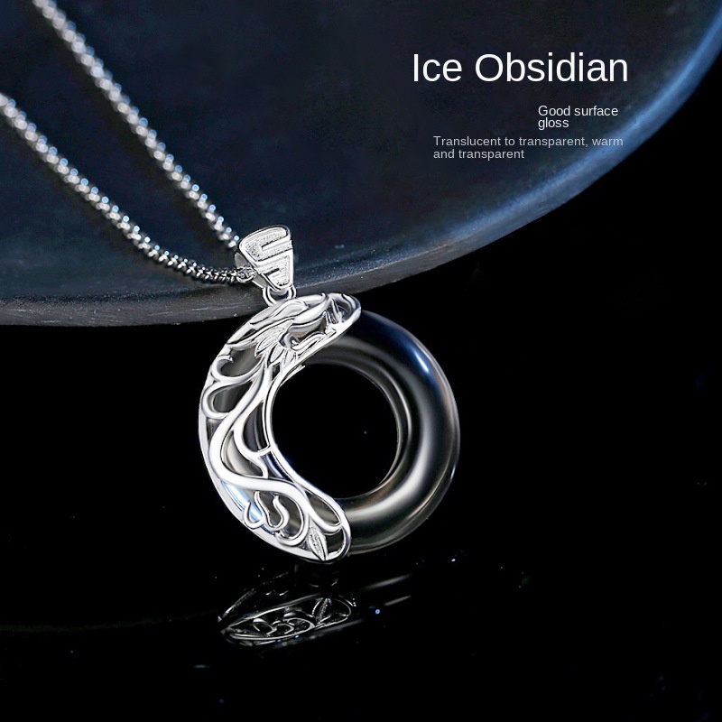 Cặp Vòng cổ Mặt Hình Rồng Phượng Hoàng Mặt Trời Mặt Trăng Màu Đen