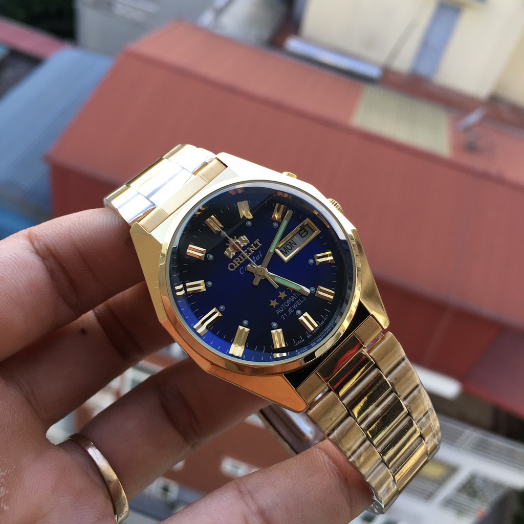Đồng hồ nam orient 3 sao nhật máy nguyên bản  mặt xanh dương