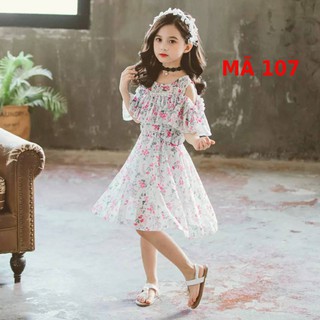Đầm bé gái trắng voan hoa nhí mã 107