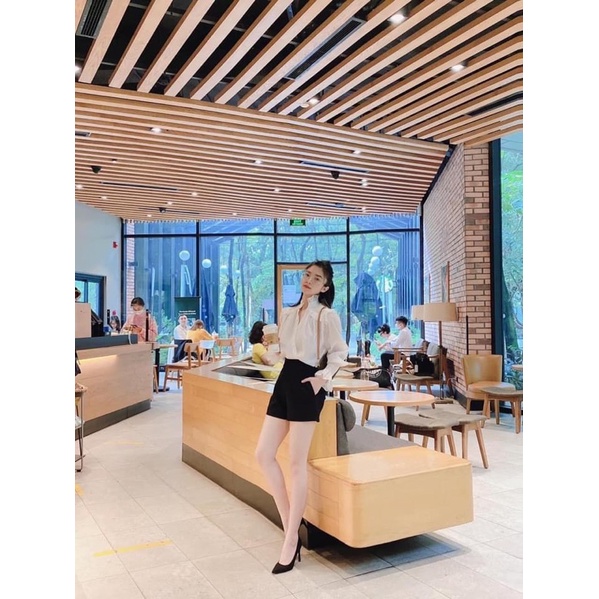ANU676 - ÁO SƠ MI NỮ TRẮNG CỔ BÈO CHUN TAY