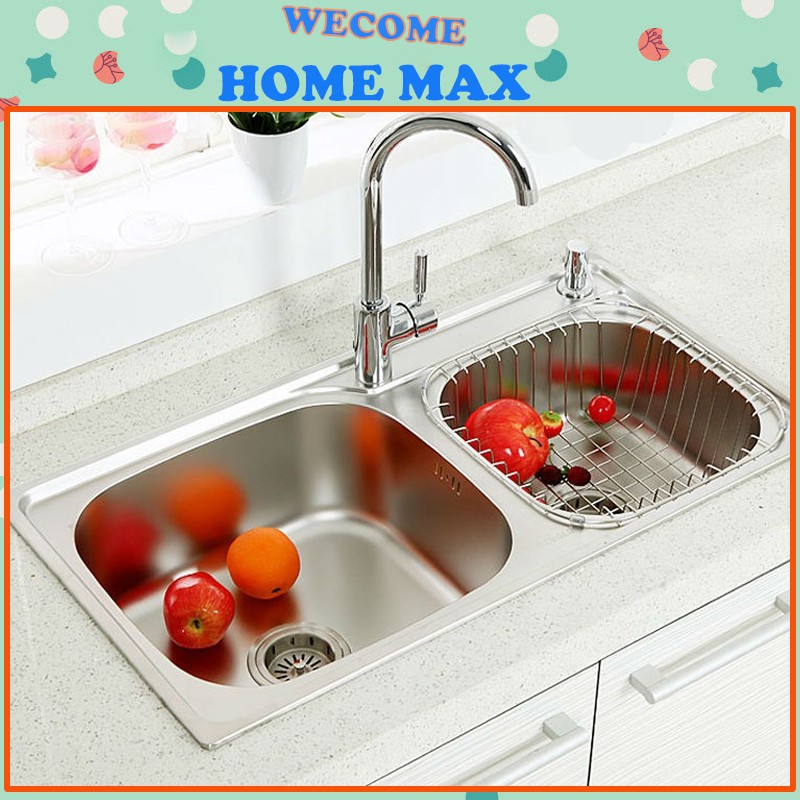 [ 100% INOX  304]  Chậu rửa bát dập hai hố kích thước  73X45 CM bảo hành 12 tháng .