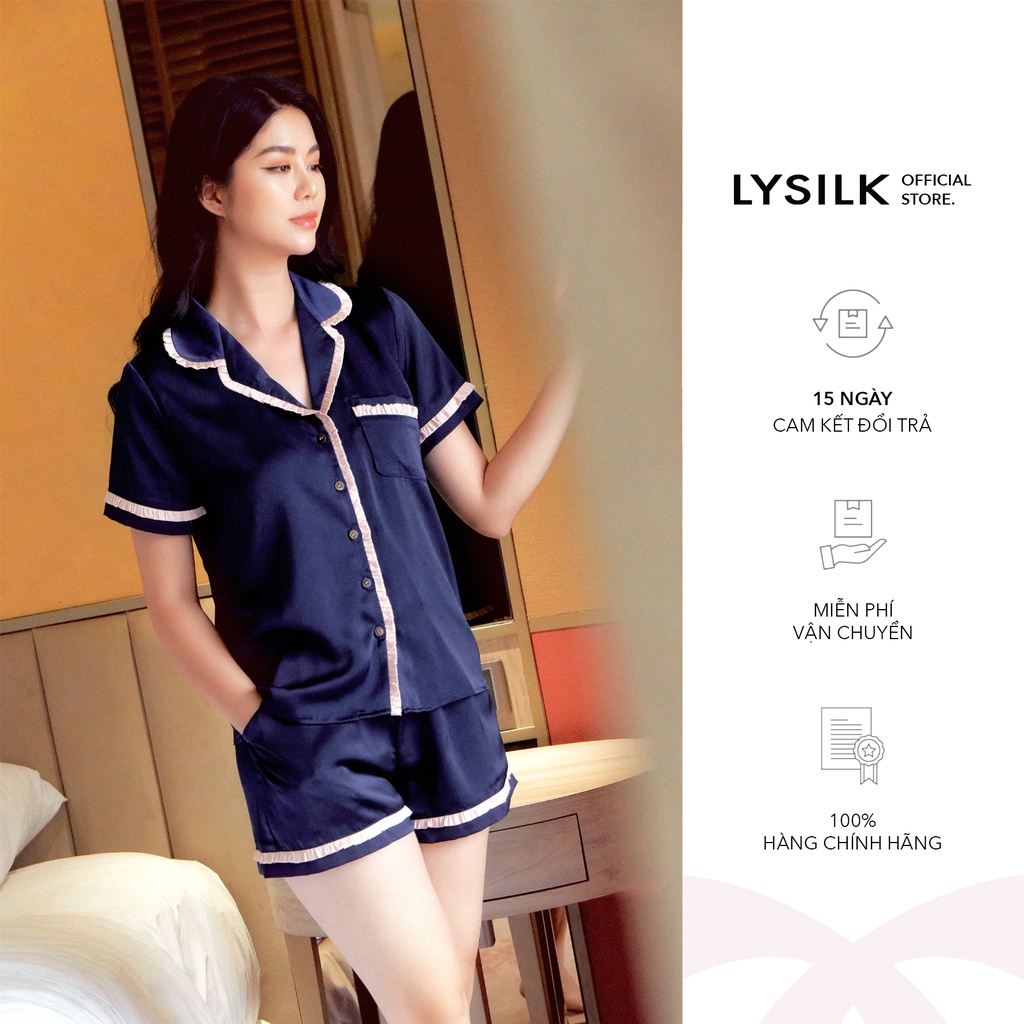 Bộ đồ ngủ Pyjama Lụa cộc tay thiết kế cao cấp LYSILK - BN12 - Áo ngắn tay quần đùi mát mẻ