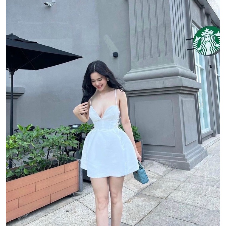 Đầm xoè cúp ngực đan dây eo