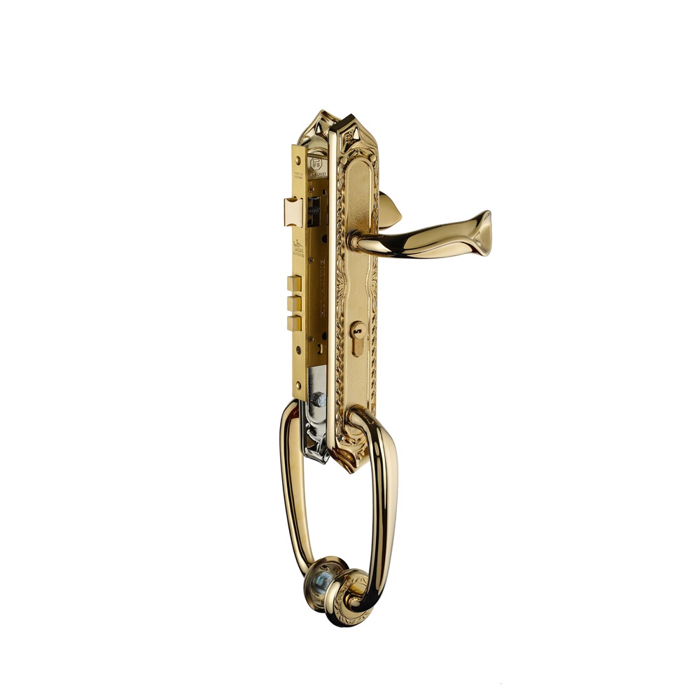 Khoá tay nắm đồng thau Huy Hoàng HC 85 QUEEN Đại Sảnh PVD Gold (Tiêu chuẩn Châu Âu) - Cho cửa 2 cánh hoặc 4 cánh lớn