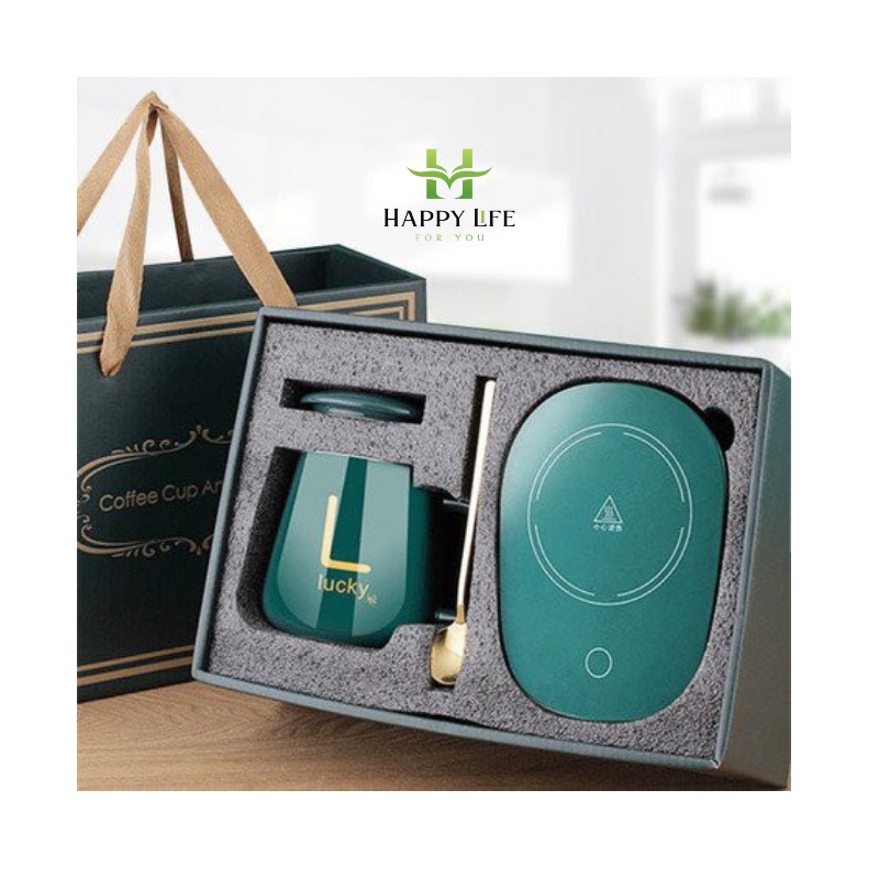 Cốc hâm nóng đồ uống kèm đế điện, bộ ly cốc hâm nóng - Happy Life 4U