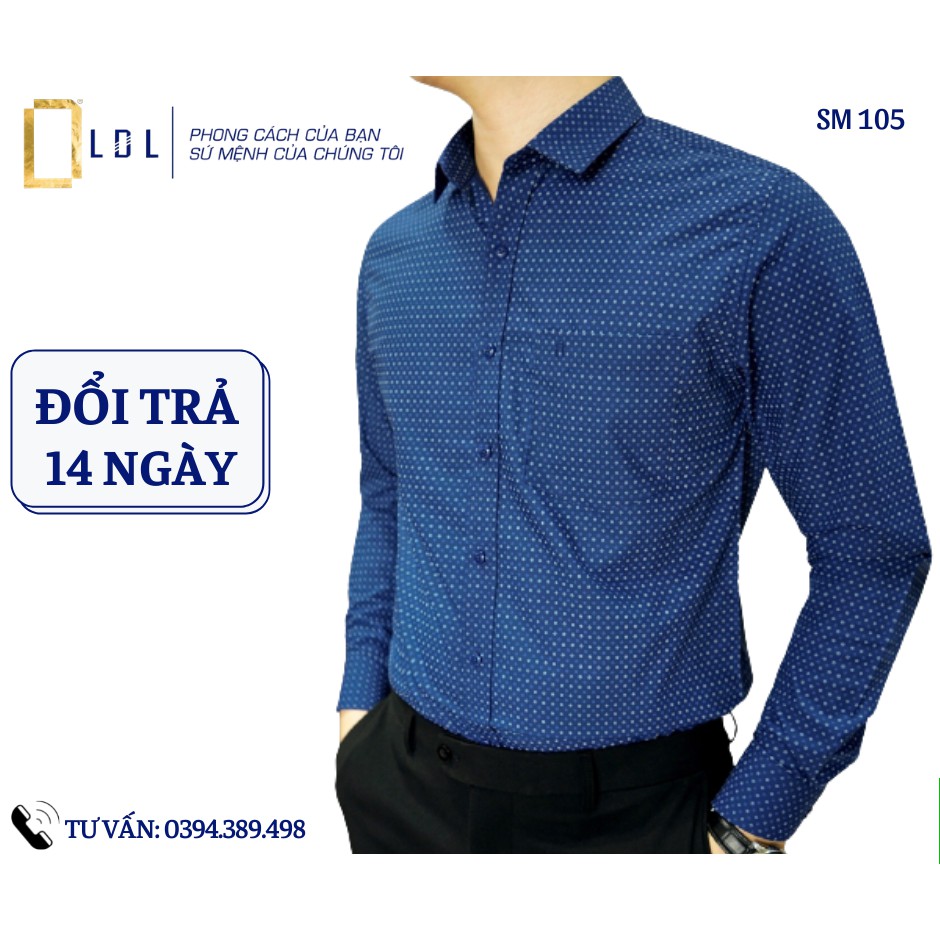 [Quà tặng 1 đôi tất] Áo sơ mi LDL-SM105, sơ mi nam dài tay chấm bi xanh than có túi ngực - Hàng Việt Nam Xuất Khẩu | BigBuy360 - bigbuy360.vn