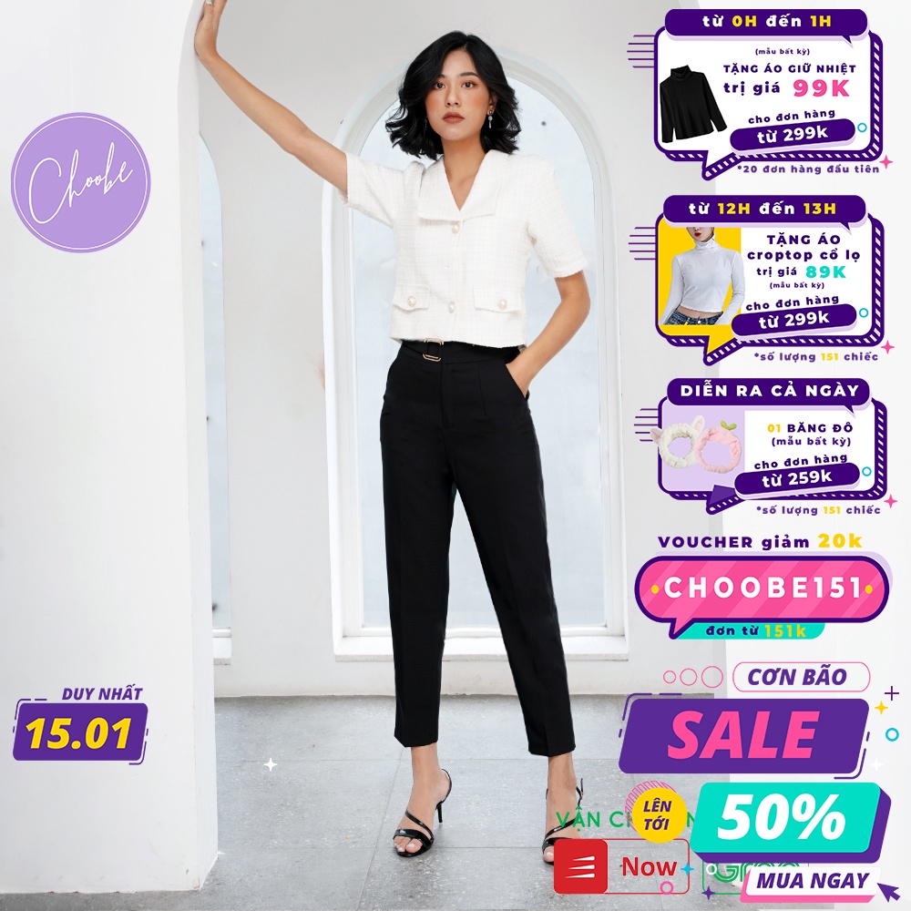 Quần baggy nữ Choobe đẹp chất vải cao cấp  baggy công sở đai ô vuông phong cách cá tính - Q10