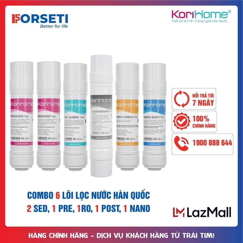 Combo 6 lõi lọc nước Korihome chính hãng dùng cho máy lọc nước Korihome WPK-605