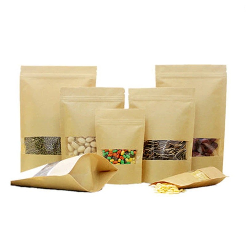 Combo 10 chiếc túi Zipper giấy Kraft đủ size, túi zip chống nước bảo quản thực phẩm đồ ăn
