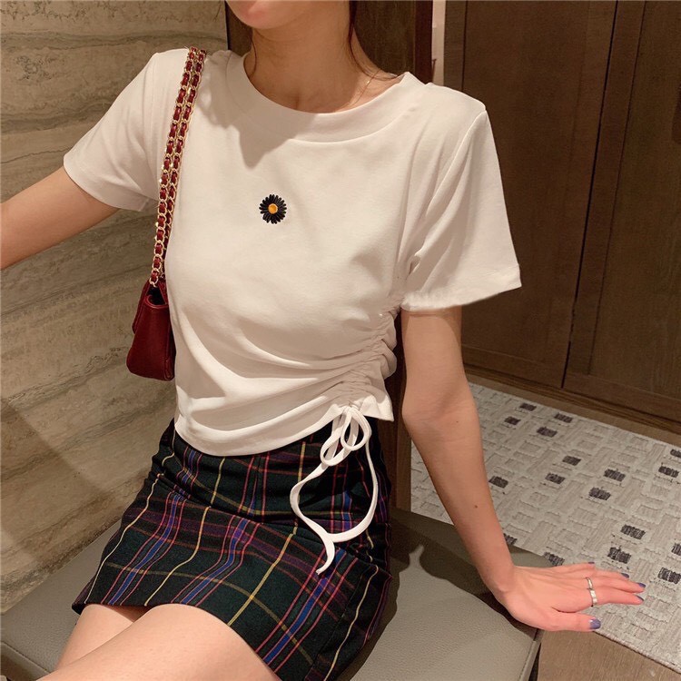 Áo rút dây một bên thêu hoa cúc siêu xinh MANA200620