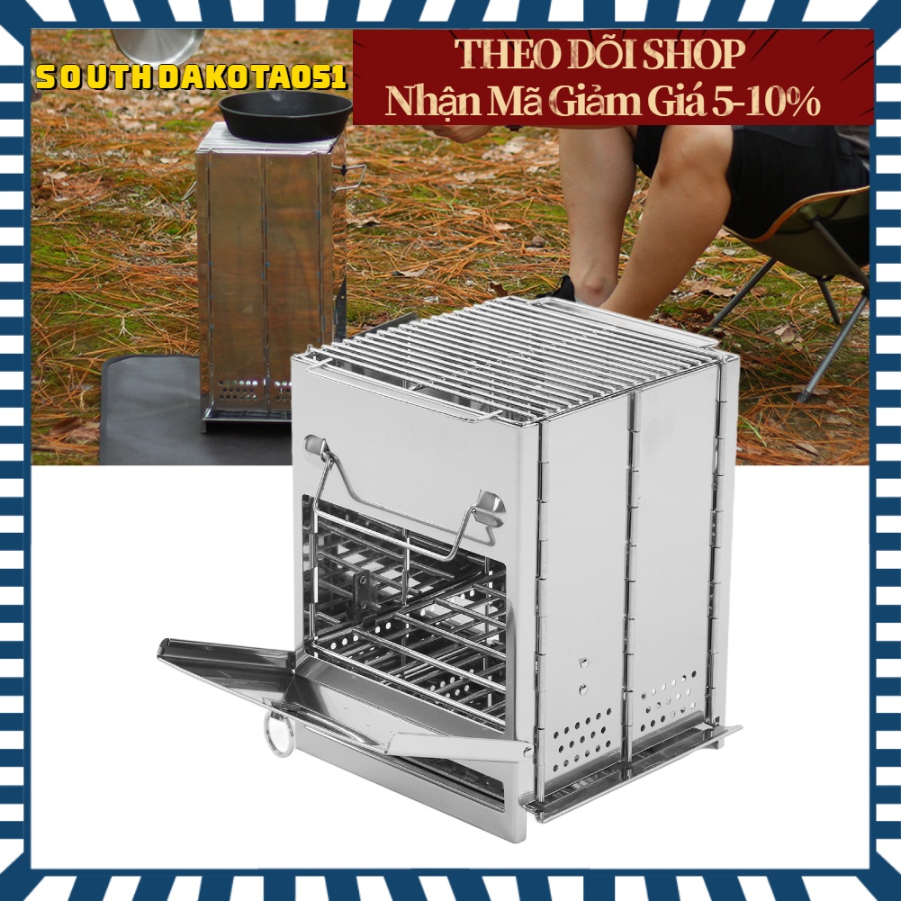 [Hàng HOT] Bếp Nướng Củi Cắm trại BBQ Dã Ngoại ngoài trời Gấp Gọn di động bằng thép không gỉ XL【Southdakota051】