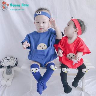 Set jumpsuit tay dài hoạ tiết hoạt hình + tất + băng đô cài tóc cho bé