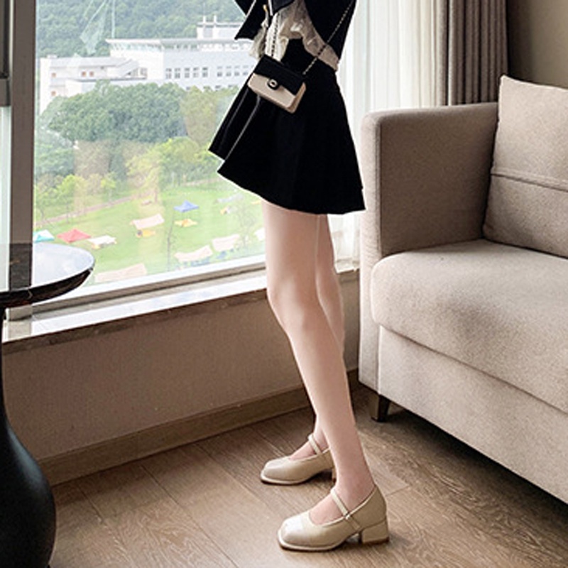 Giày búp bê da IELGY mũi vuông phong cách Pháp thời trang cho nữ