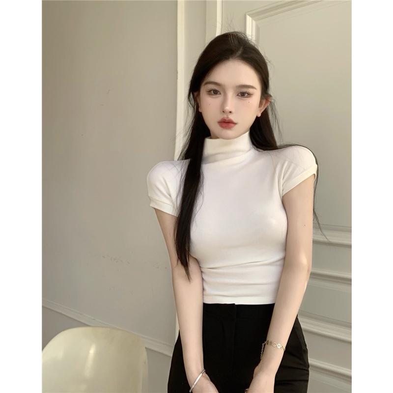 Áo Thun Tay Ngắn Cổ Lọ Dáng Ôm Phong Cách Hàn Quốc Thời Trang Cho Nữ