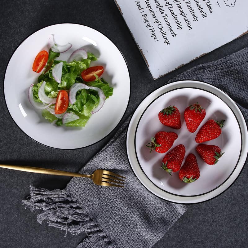 Đĩa tròn size to 8 inch, đĩa sứ trắng,  bát đĩa sứ trắng trơn có viền, đồ dùng bàn ăn | BigBuy360 - bigbuy360.vn
