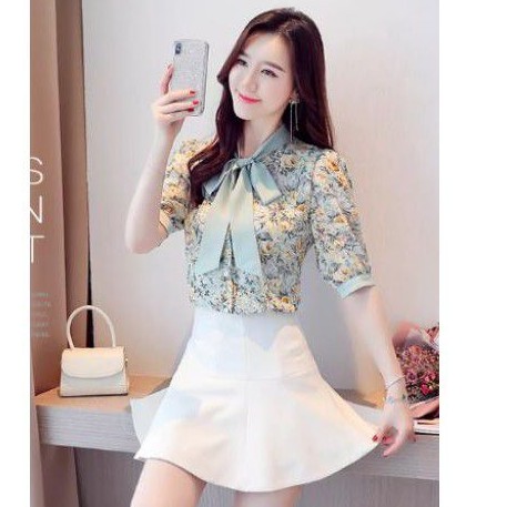 Áo Thắt Nơ Nữ Tay Ngắn Dễ Thương